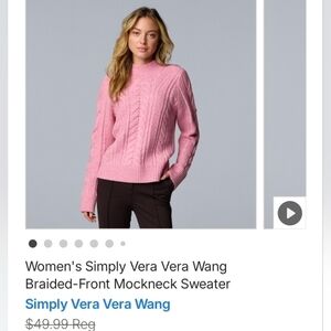 New Simply Vera Vera Wang Pink Cable Knit Mockneck Sweater